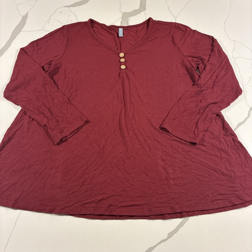 AWULIFFAN Women Red Wine Long Sleeve V-Neck Tunic Top XXL